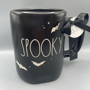 Rae Dunn Black Halloween SPOOKY Mug With Bats And Stars New HTF